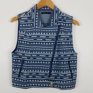 Kiwi Tucker Boho Tribal Print Zip Up Denim Vest
